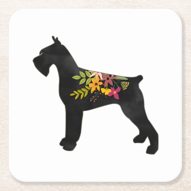 Giant Schnauzer Hund CC Boho Blommigt Silhouette Underlägg Papper Kvadrat (Framsidan)