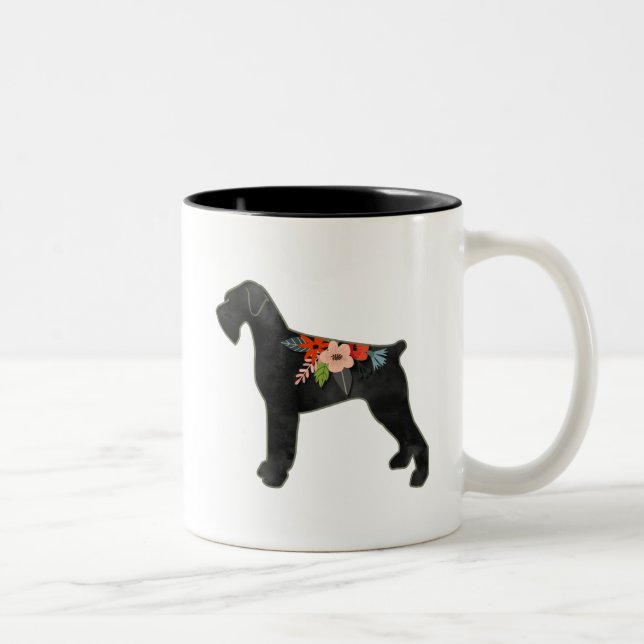 Giant Schnauzer Hund NC Boho Blommigt Silhouette Två-Tonad Mugg (Höger)