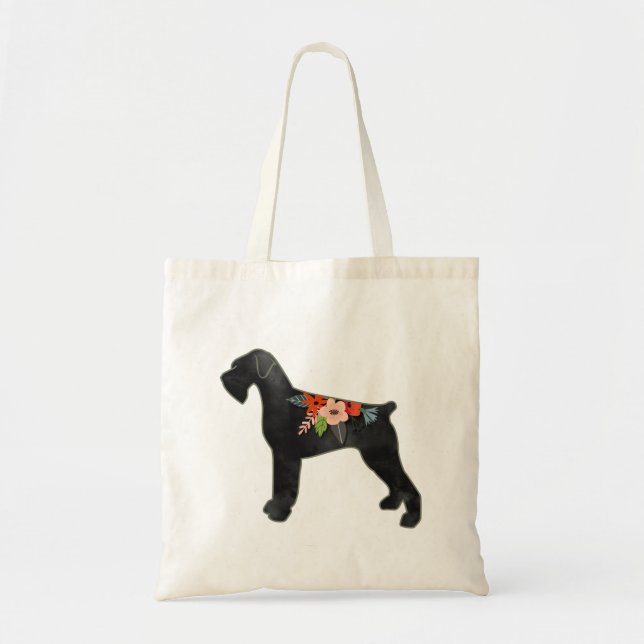 Giant Schnauzer Hund NC Boho Blommigt Silhouette Tygkasse (Framsidan)