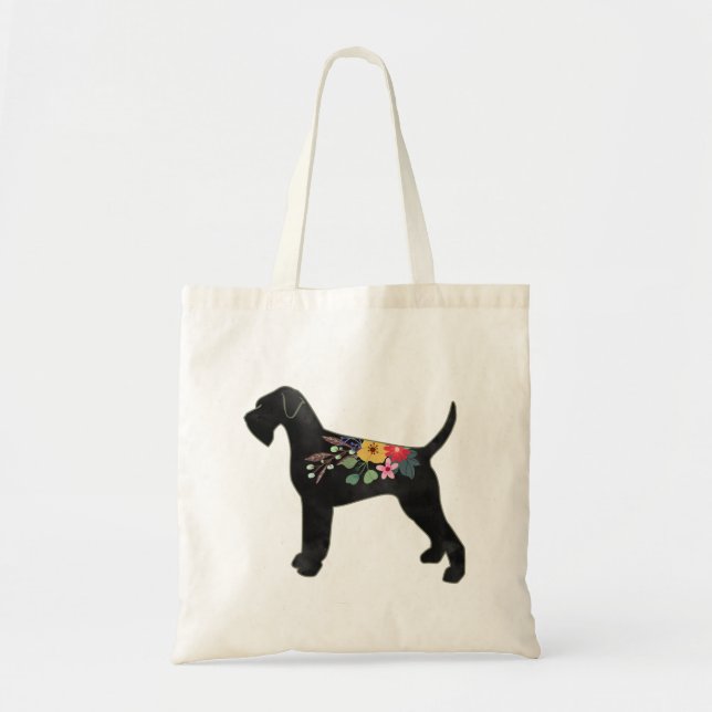 Giant Schnauzer Hund NN Boho Blommigt Silhouette Tygkasse (Framsidan)