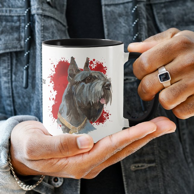 Giant Schnauzer Hund Red Abstrakt Background Mugg (Skapare uppladdad)