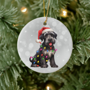 Giant Schnauzer Puppy i Ljus Julgransprydnad Keramik