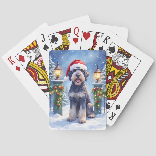 Giant Schnauzer Snowy Iron Fence Santa Christmas Casinokort (Baksidan)