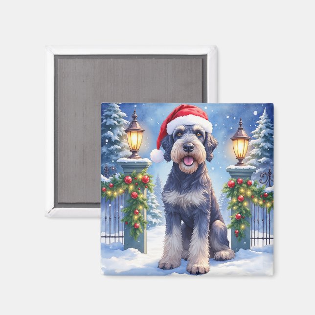 Giant Schnauzer Snowy Iron Fence Santa Christmas Magnet (Front/Back)