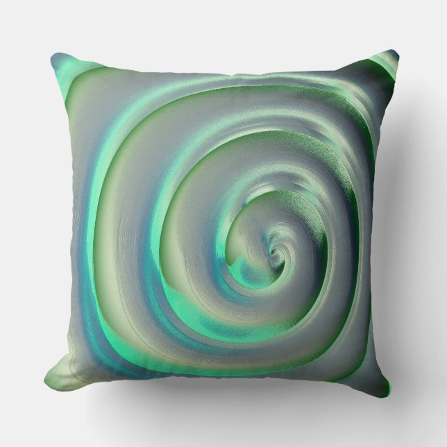 Giant silver och aquamarine spiral över grönten kudde (Framsida)