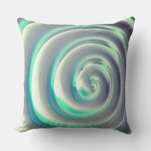 Giant silver och aquamarine spiral över vitt kudde (Framsida)