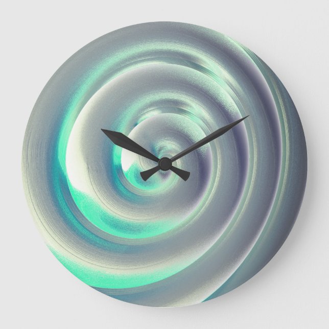 Giant silver och aquamarine spiral över vitt stor klocka (Framsida)