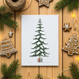 Giant Snowy Tree Cute Christmas Holiday Card Art Julkort
