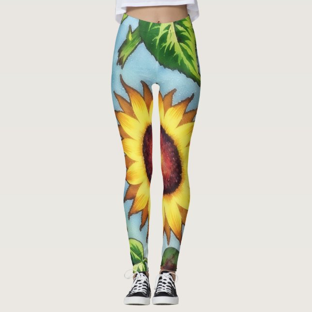 Giant Solros Blommigt Art Leggings (Framsida)