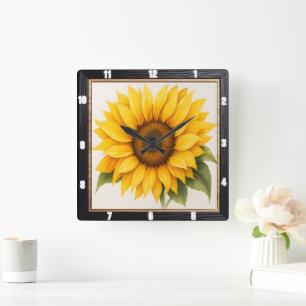 Giant Solros Gult Bloom Fyrkantig Klocka