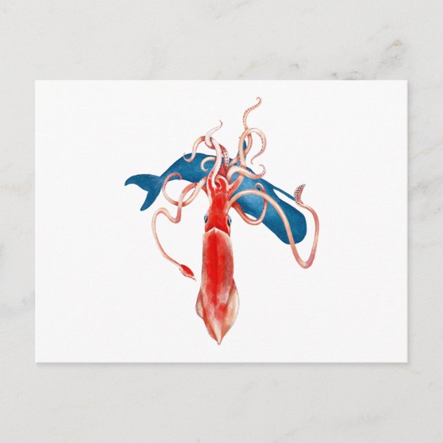 Giant Squid vs. Whale Vykort (Framsida)