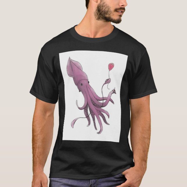 Giant Squid with Cake and Balloon T Shirt (Framsida)