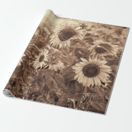 Giant Sunblommor Sepia Blommigt Struktur Decoupage Presentpapper