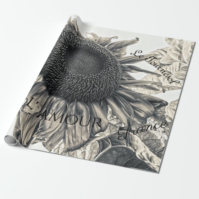 Giant Sunblommor Vintage Sepia Decoupage Ephemera Presentpapper (Utrullad)