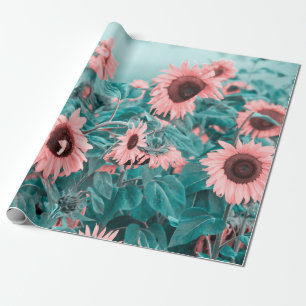 Giant Sunwers Rosa Teal Blommigt Art Decoupage Presentpapper