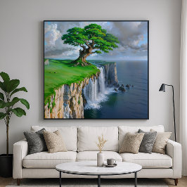 Giant Träd Cliff - Natur Ligcape Art Stil Poster