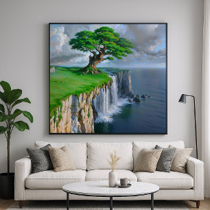 Giant Träd Cliff - Natur Ligcape Art Stil Poster