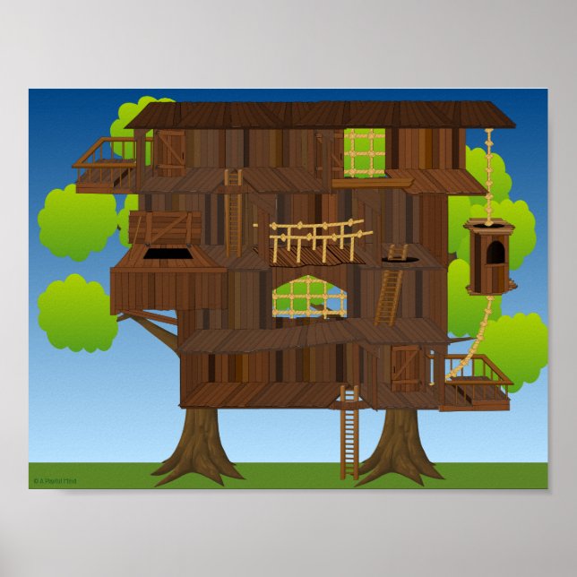 Giant Treehouse Sticker Scene (brev-storlek) Poster (Framsidan)