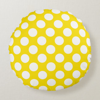 Giant White Polka Dots on Yellow Throw Pillow Rund Kudde