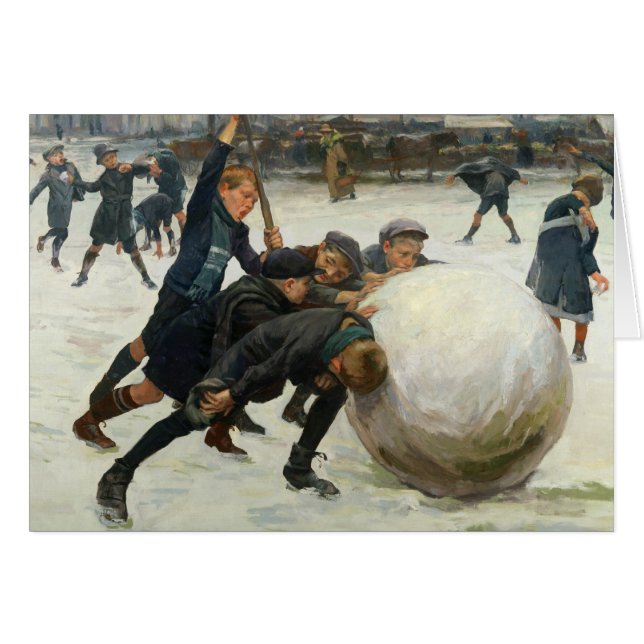 Giantesten kastar snöboll, 1903 hälsningskort (Framsidan Horizontal)