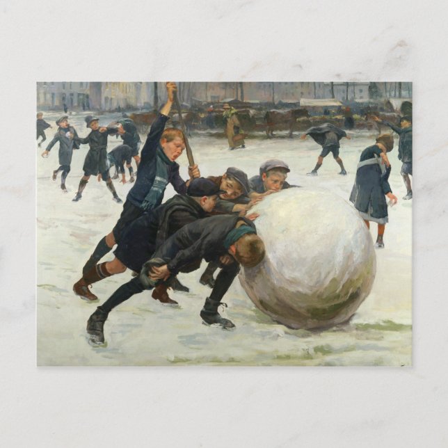 Giantesten kastar snöboll, 1903 vykort (Framsida)