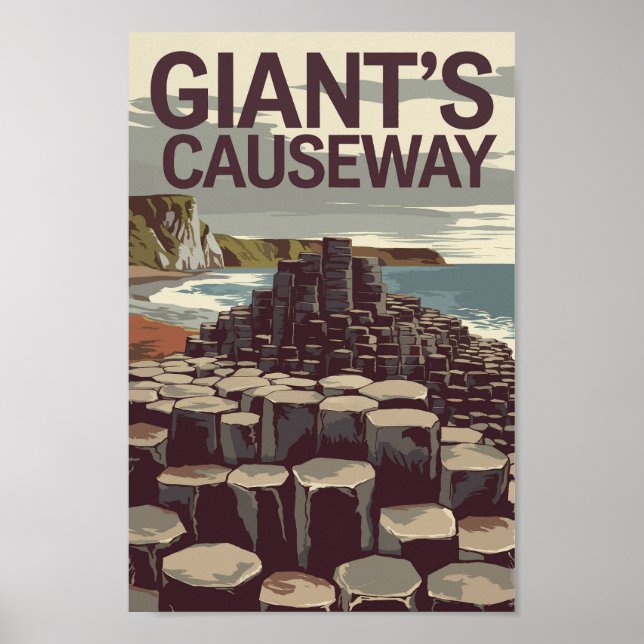 Giants Causeway Ireland Illustration Travel Art Poster (Framsidan)