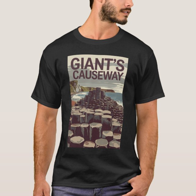 Giants Causeway Ireland Illustration Travel Art T Shirt (Framsida)