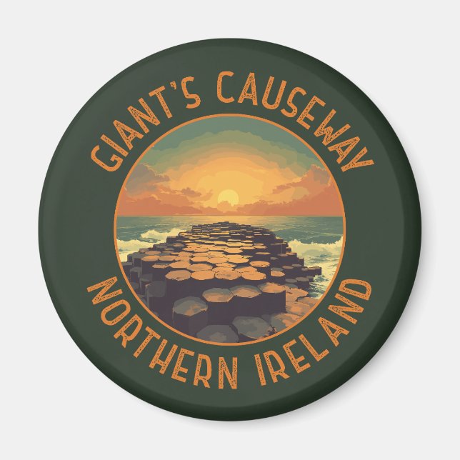 Giant's Causeway Ireland Retro Distress Circle Magnet (Framsidan)