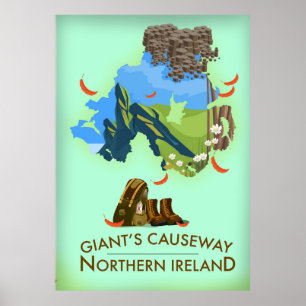 Giants Causeway Northern Ireland Karta Travel-affi Poster