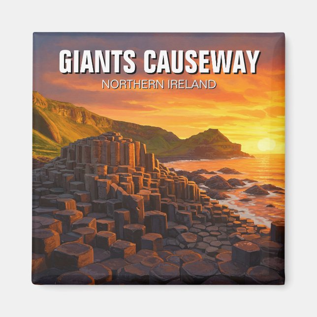 Giants Causeway Northern Ireland Travel Sunset Magnet (Framsidan)