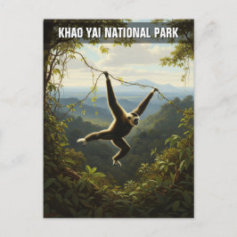 Gibbon i Khao Yai nationalpark Thailand Vykort