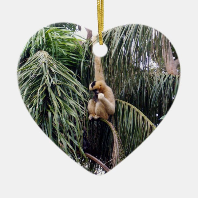 Gibbon Monkey bara hänger runt, Julgransprydnad Keramik (Framsidan)