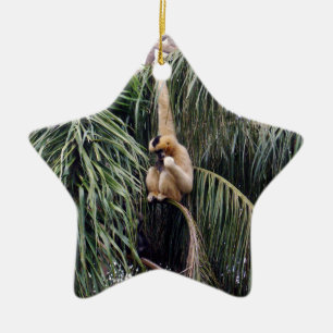Gibbon Monkey bara hänger runt, Julgransprydnad Keramik