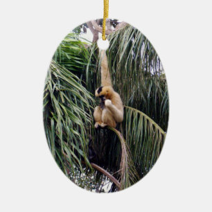 Gibbon Monkey bara hänger runt, Julgransprydnad Keramik
