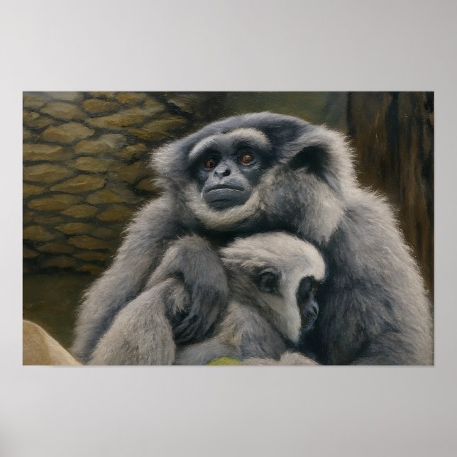 Gibbon Shelter - Emotional Wildlife Porträtt Poster (Framsidan)