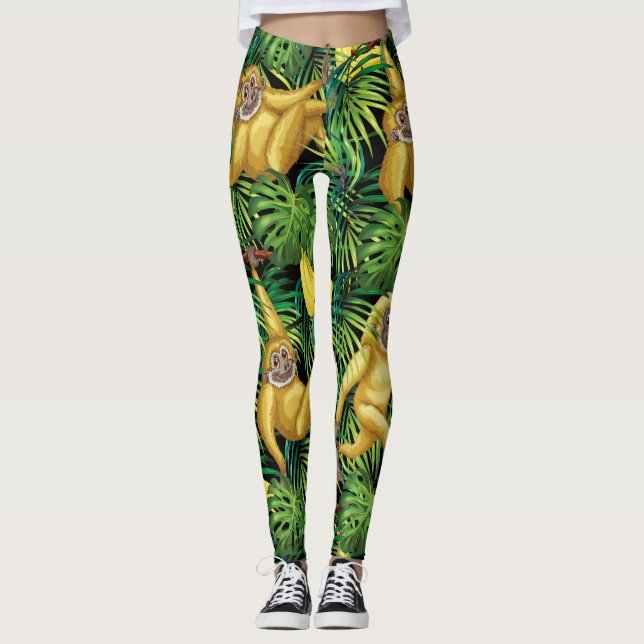 Gibbonapor i tropisk Rainforestbanandjungel Leggings (Framsida)