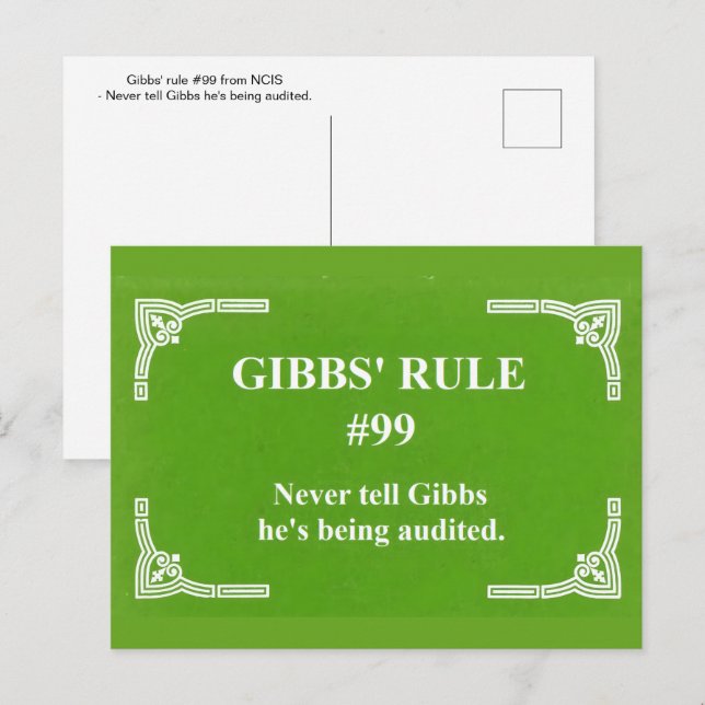 Gibbs regel 99 vykort (Fram/baksida)
