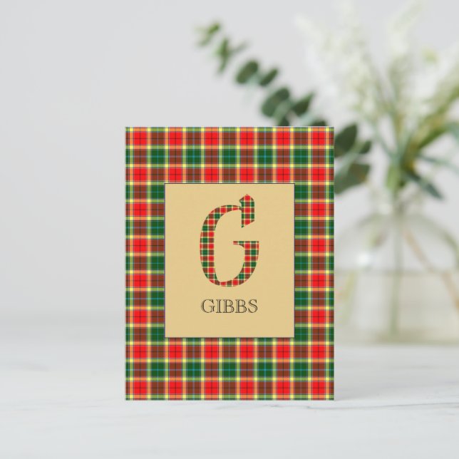 Gibbs Tartan Monogram G  Vykort (Stående Fram)