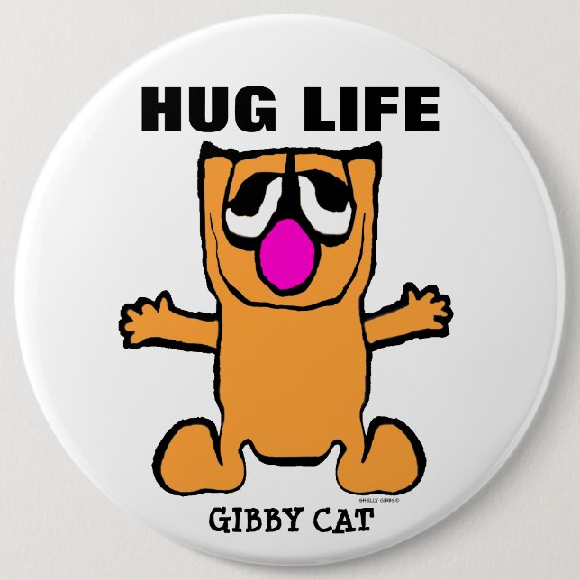 GIBBY CAT Funny Buttons, HUG LIFE Knapp (Framsida)