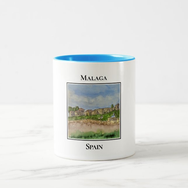 Gibralfaro slott och Alcazaba. Malaga Spanien Två-Tonad Mugg (Center)