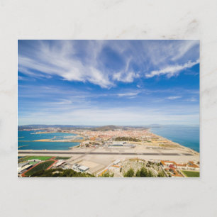 Gibraltar Airport Runway och La Linea i Spanien Vykort