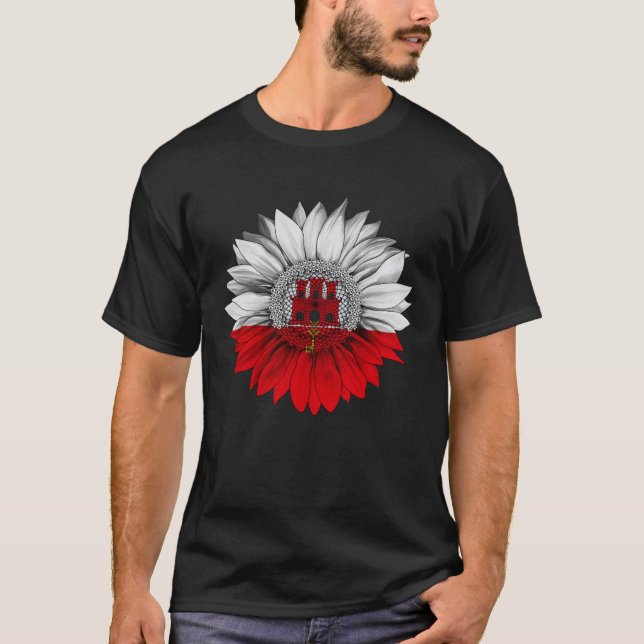 Gibraltar Flag Sunflower Gibraltarian Roots Proud  T Shirt (Framsida)