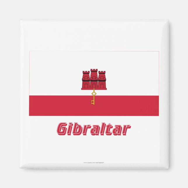 Gibraltar Flagga med Namn Magnet (Framsidan)