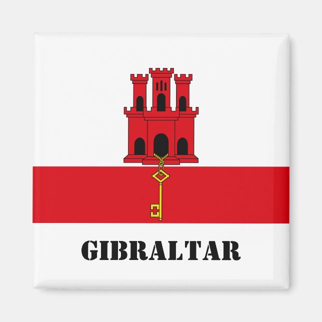 Gibraltar Flagga med text Gibraltar Magnet (Framsidan)