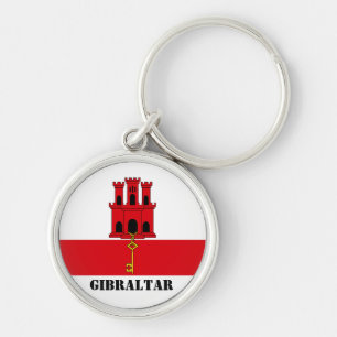 Gibraltar Flagga med text Gibraltar Magnet Rund Silverfärgad Nyckelring