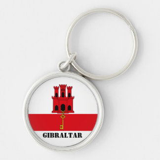 Gibraltar Flagga med text Gibraltar Magnet Rund Silverfärgad Nyckelring