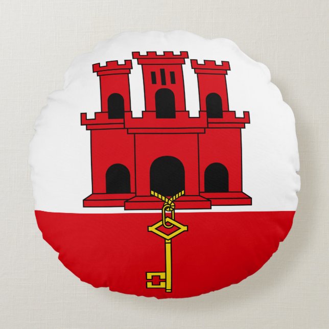 Gibraltar Flagga Rund Kudde (Framsidan)