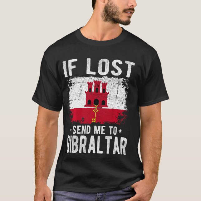 Gibraltar Flagga Souvenir - Om borttappad skickar  T Shirt (Framsida)