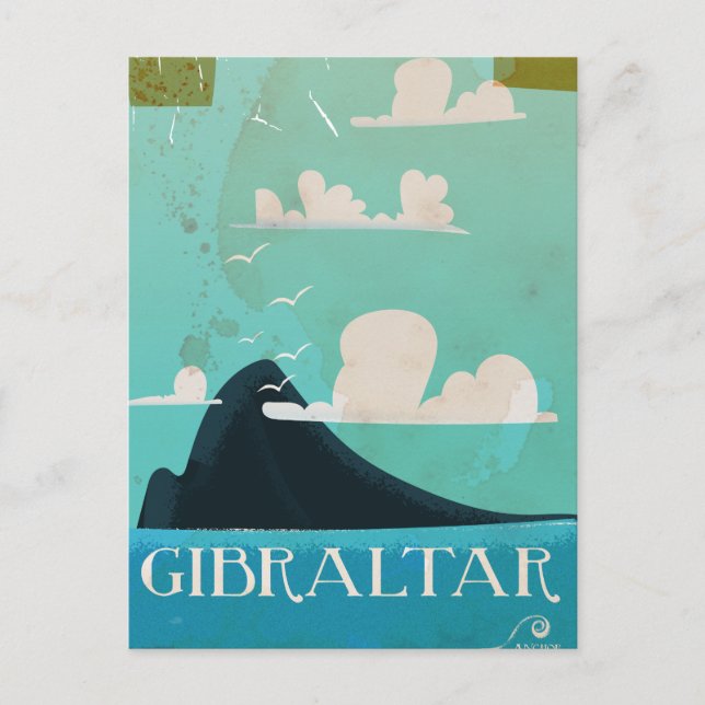 Gibraltar vintage resemålningaffisch vykort (Framsida)
