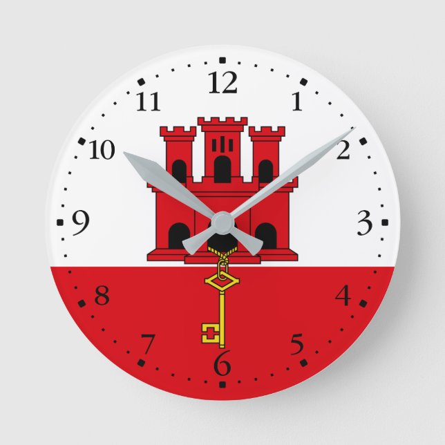 Gibraltars flagga rund klocka (Framsida)